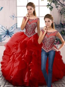  Floor Length Ball Gowns Sleeveless Red Quinceanera Gowns Zipper