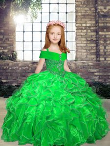  Straps Lace Up Beading and Ruffles Girls Pageant Dresses Sleeveless