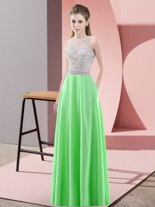 Edgy Green Scoop Neckline Beading Prom Dress Sleeveless Backless