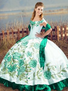  Embroidery and Ruffles Sweet 16 Quinceanera Dress Green Lace Up Sleeveless Floor Length