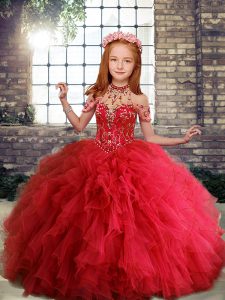 Latest Red Scoop Lace Up Ruffles Little Girls Pageant Gowns Sleeveless