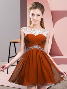  Rust Red Chiffon Backless Prom Evening Gown Sleeveless Mini Length Beading