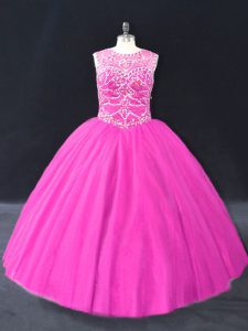  Floor Length Ball Gowns Sleeveless Fuchsia Sweet 16 Dress Lace Up