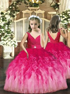  Sleeveless Beading and Ruffles Backless Pageant Gowns For Girls