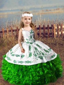 Superior Sleeveless Embroidery and Ruffles Lace Up Girls Pageant Dresses