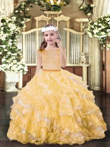 Attractive Scoop Sleeveless Organza Little Girls Pageant Dress Beading and Ruffled Layers Zipper