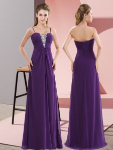 High Quality Chiffon Spaghetti Straps Sleeveless Zipper Beading Prom Dresses in Purple
