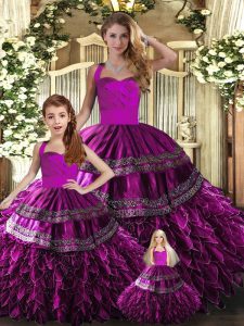  Floor Length Fuchsia Vestidos de Quinceanera Halter Top Sleeveless Lace Up