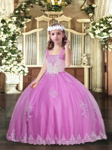  Straps Sleeveless Tulle Little Girls Pageant Gowns Appliques Lace Up