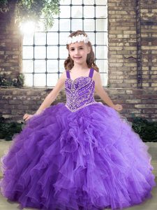 Cheap Sleeveless Lace Up Floor Length Beading and Ruffles Kids Pageant Dress