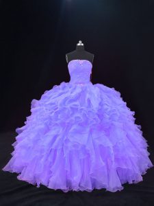  Purple Sleeveless Floor Length Beading and Ruffles Lace Up Sweet 16 Quinceanera Dress