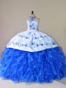  Royal Blue Sleeveless Court Train Embroidery and Ruffles Sweet 16 Dresses