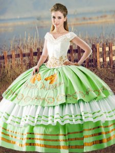  Floor Length Lace Up Sweet 16 Quinceanera Dress for Sweet 16 and Quinceanera with Embroidery and Ruffled Layers