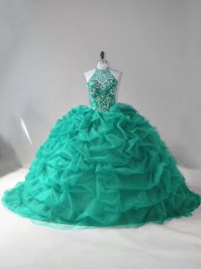  Turquoise Ball Gowns Beading and Pick Ups 15 Quinceanera Dress Lace Up Tulle Sleeveless
