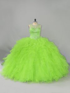 Beautiful Ball Gowns Beading and Ruffles Sweet 16 Quinceanera Dress Lace Up Tulle Sleeveless