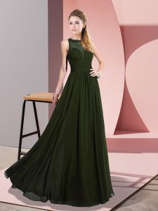 New Style Olive Green Zipper Evening Dress Lace Sleeveless Floor Length