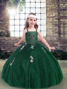 Excellent Floor Length Ball Gowns Sleeveless Dark Green Little Girl Pageant Dress Lace Up