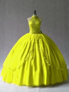 Super Floor Length Ball Gowns Sleeveless Yellow Green Quinceanera Dress Lace Up