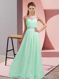 Fine Apple Green Scoop Neckline Beading Prom Evening Gown Sleeveless Backless