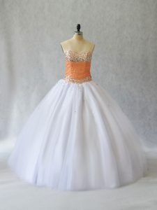 New Arrival Sweetheart Sleeveless Quinceanera Gown Floor Length Beading White Tulle