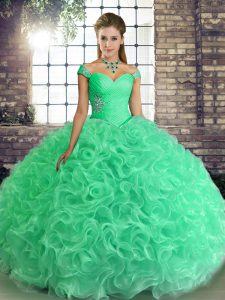 Designer Turquoise Sleeveless Beading Floor Length Quinceanera Gown
