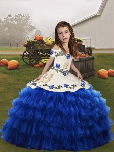  Sleeveless Embroidery and Ruffled Layers Lace Up Kids Pageant Dress