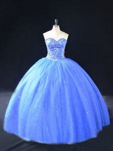  Blue Sweetheart Neckline Beading 15th Birthday Dress Sleeveless Lace Up