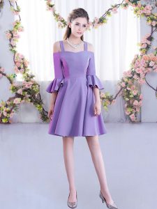 Fabulous Half Sleeves Chiffon Mini Length Zipper Dama Dress in Lavender with Ruching