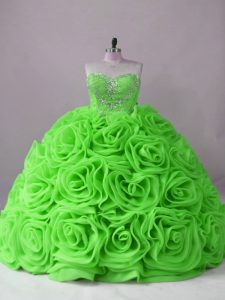 New Style Quinceanera Dress Fabric With Rolling Flowers Brush Train Sleeveless Beading