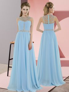 Lovely Light Blue Evening Dress Prom and Party with Beading Scoop Sleeveless Zipper