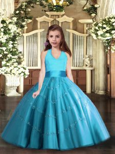 On Sale Halter Top Sleeveless Tulle Little Girls Pageant Dress Beading Lace Up