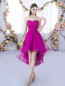  Fuchsia Sweetheart Lace Up Lace Quinceanera Court Dresses Sleeveless