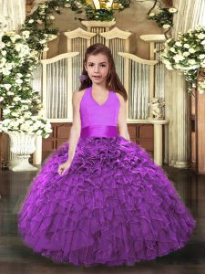 Perfect Sleeveless Lace Up Floor Length Ruffles Little Girls Pageant Dress