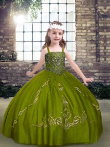 Most Popular Olive Green Sleeveless Beading Floor Length Little Girl Pageant Dress