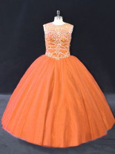 Best Orange Lace Up Quinceanera Dress Beading Sleeveless Floor Length