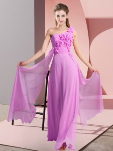  Floor Length Lilac Quinceanera Court of Honor Dress One Shoulder Sleeveless Lace Up