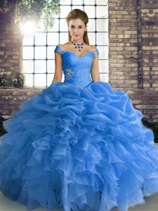  Blue Sleeveless Beading and Ruffles and Pick Ups Floor Length Quinceanera Gowns
