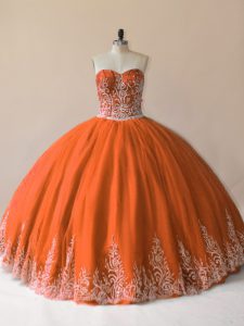 Attractive Embroidery Quinceanera Gowns Orange Lace Up Sleeveless Floor Length