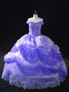 Custom Design Lavender Organza Lace Up Off The Shoulder Sleeveless Floor Length Ball Gown Prom Dress Beading and Pick Ups