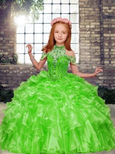  Ball Gowns High-neck Sleeveless Organza Floor Length Lace Up Beading and Ruffles Little Girl Pageant Dress