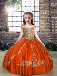  Beading Little Girls Pageant Dress Wholesale Orange Red Lace Up Sleeveless Floor Length