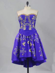 Latest Purple Lace Up Sweetheart Sleeveless Mini Length Prom Gown Embroidery