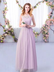 Fashion Lavender Side Zipper Vestidos de Damas Lace and Belt Sleeveless Floor Length