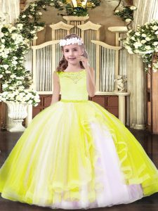Luxurious Yellow Little Girls Pageant Gowns Party and Sweet 16 and Wedding Party with Lace Scoop Sleeveless Zipper
