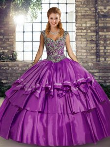  Straps Sleeveless Lace Up Sweet 16 Quinceanera Dress Purple Taffeta