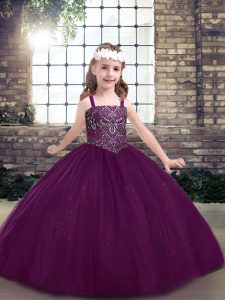  Eggplant Purple Sleeveless Tulle Lace Up Little Girls Pageant Dress Wholesale for Party and Military Ball and Wedding Party