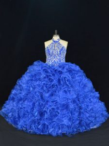  Beading and Ruffles 15 Quinceanera Dress Royal Blue Lace Up Sleeveless Floor Length