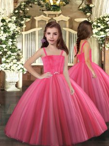  Hot Pink Lace Up Straps Beading Little Girls Pageant Dress Wholesale Tulle Sleeveless