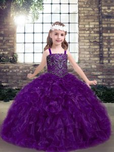 Beautiful Organza Sleeveless Floor Length Pageant Gowns For Girls and Beading and Ruffles