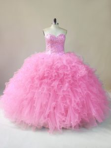 Superior Sleeveless Beading and Ruffles Lace Up Quinceanera Dresses